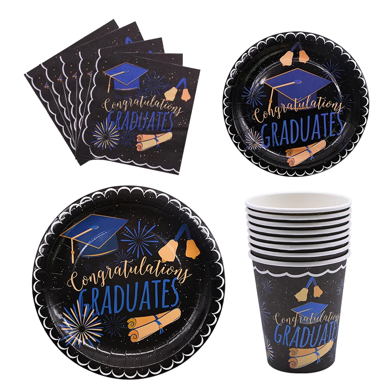 

Graduation Party Decoration Congratulations Graduates Paper Tableware Plates Banner Happy Graduation Decor Supplies