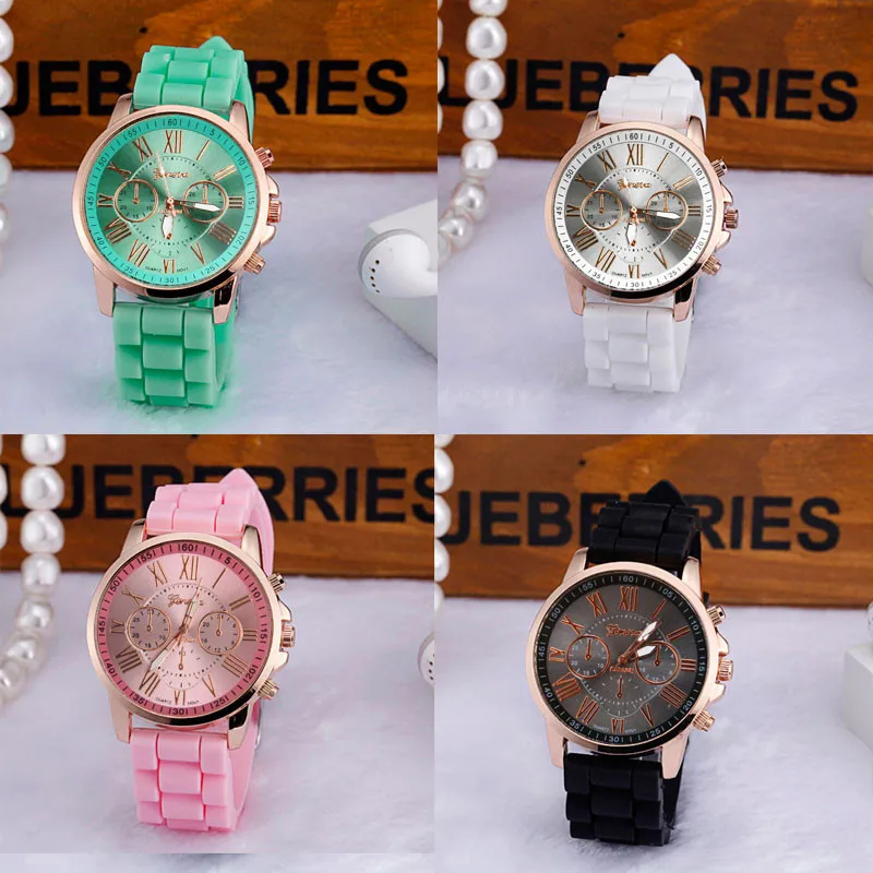 Модные женские римские цифровые силиконовые часы на ремешке желеобразного цвета