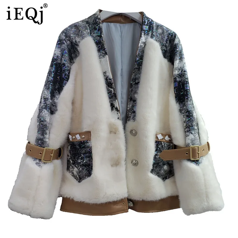 

IEQJ 2021 Autumn Winter New Fur Patchwork Denim Jacket Female Long Sleeve Plus Cotton Keep Warm Outwear Women's Fashion 3W733