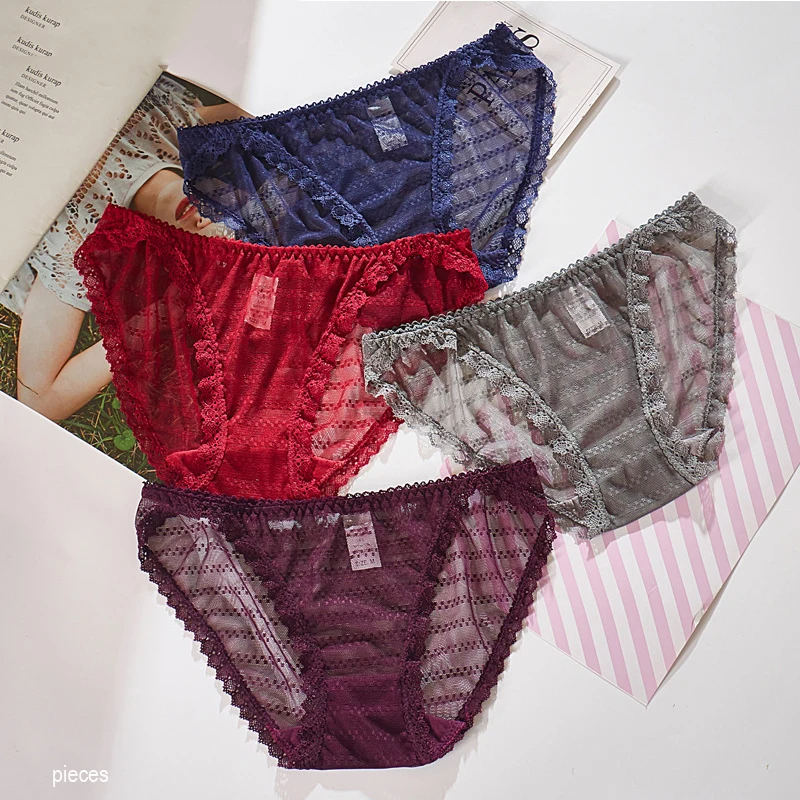 Женские Модные прозрачные кружевные трусики с цветочным принтом бесшовные трусы