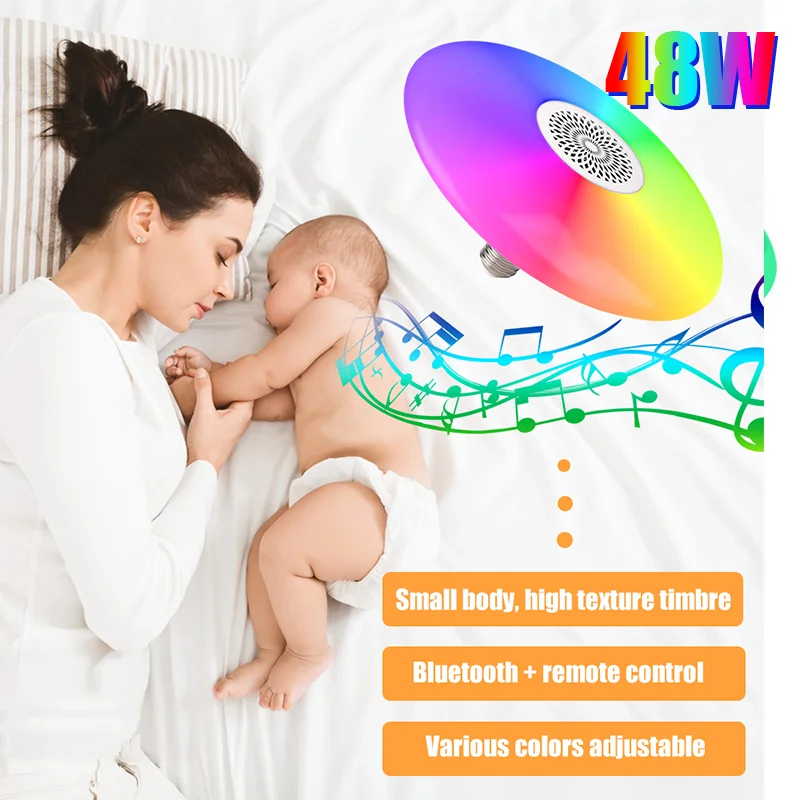 Светодиодсветильник лампа E27 RGBW 30 Вт 48 ярсветильник музыкальная потолочная