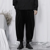 tidy dark yamamoto style slacks velvet warm loose hallem pants elastic waist trousers