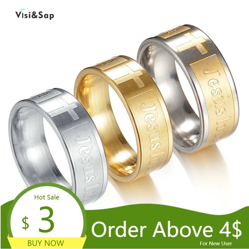 Visisap с христианскими текстами и Иисуса LOVE YOU кольца для мужчин 8 мм 3 золотых Цвет