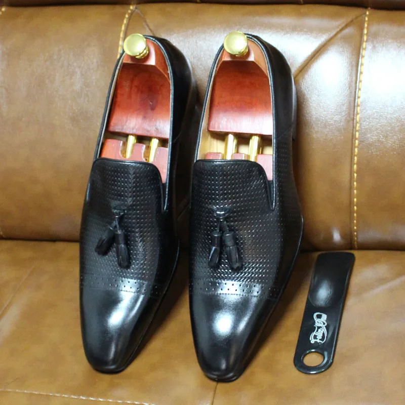 

2020 Winter Shoes Mens Tassel Loafer Genuine Leather Black Brown Slip On Men Dress Shoes Designer Shoes Wedding Formal Shoes