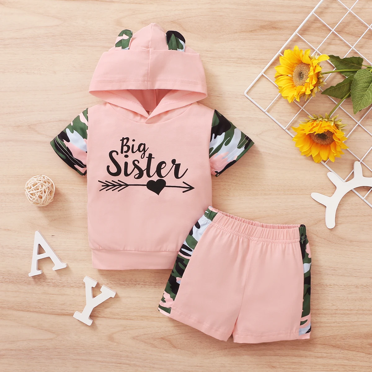 

Одежда для маленьких девочек, толстовка, детская одежда с коротким рукавом, камуфляжная одежда для маленьких девочек, летние лоскутные шорт...