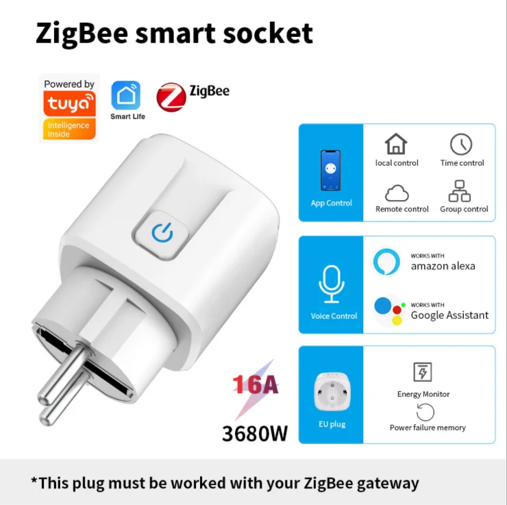 

WiFi Smart Plug 16A EU Power Socket Tuya Smart Life APP Support Alexa Google Home Assistant Voice Control Power Monitor Timing