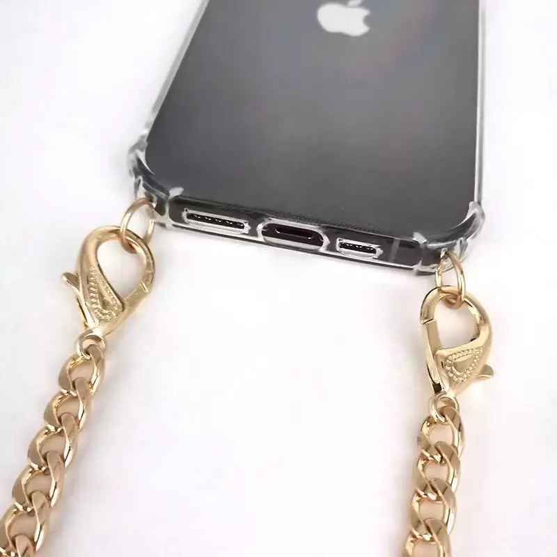 Transparent Strap Cord Metal Chain Tape Necklace Phone Cases For iPhone 12 7 8 6s 6 Plus 11 Pro X XR XS Max SE 2020 Cover funda