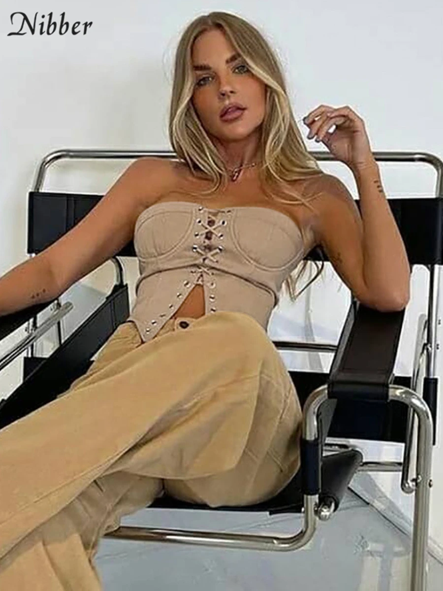 Модная однотонная короткая блузка Nibber в стиле ретро на бретельках Приталенный