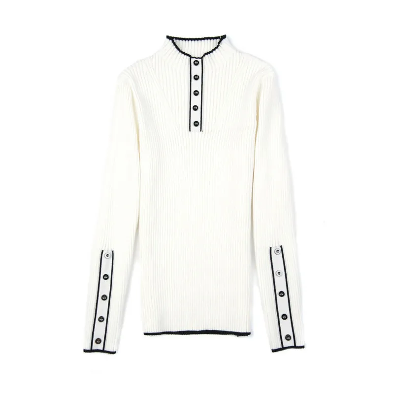 

European and American new autumn casual hit color button bottoming sweater fashion trend loose all-match women's pullover top