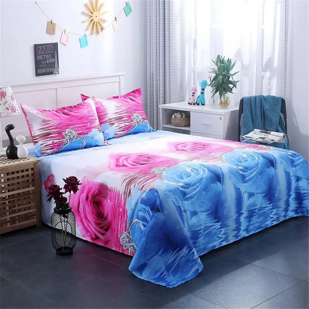 3 шт./компл. Романтический 3D розы узор печати Простыня наволочка Постельное