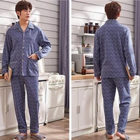 cotton mens long sleeve large size pajamas nightgowns sleepshirts casual homewear set winter spring autumn pajama set men