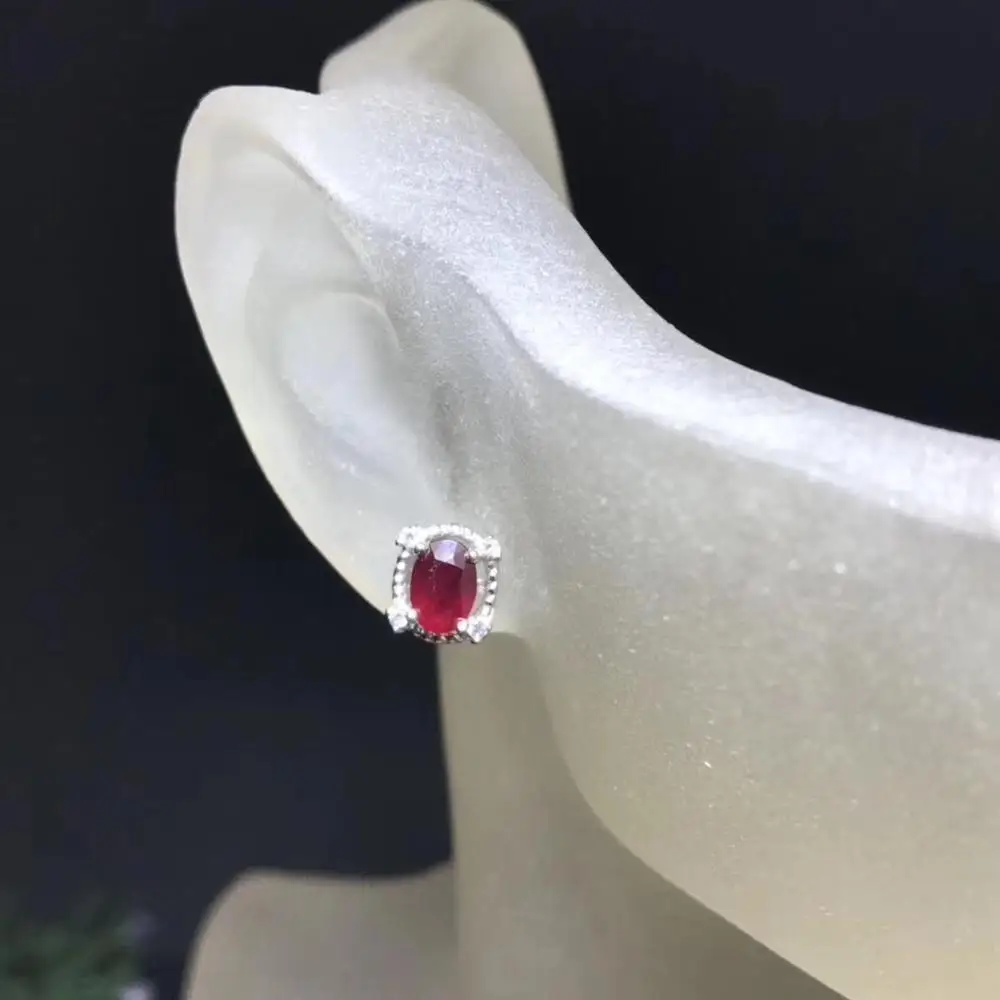 Серьги с натуральным Рубином серебро 925 пробы реальное фото драгоценные камни