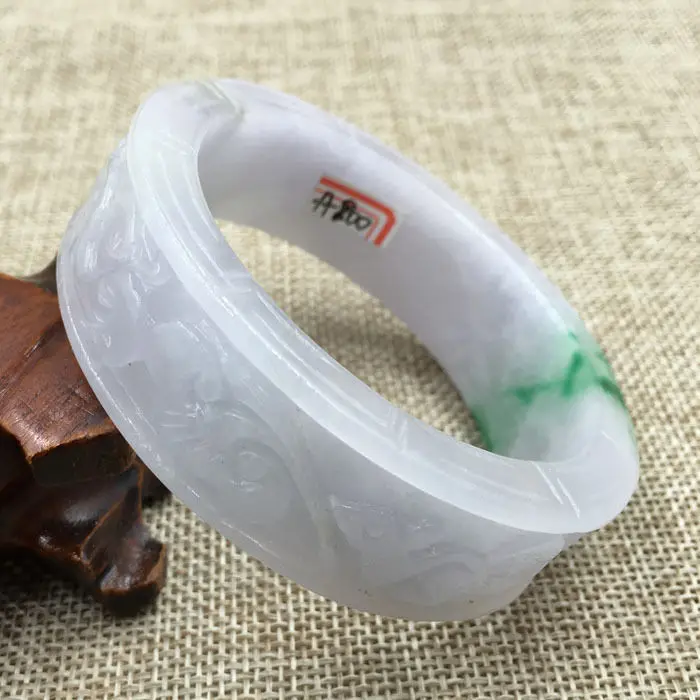 57 мм винтажный китайский ручной резной белый зеленый жадеит нефритовый браслет