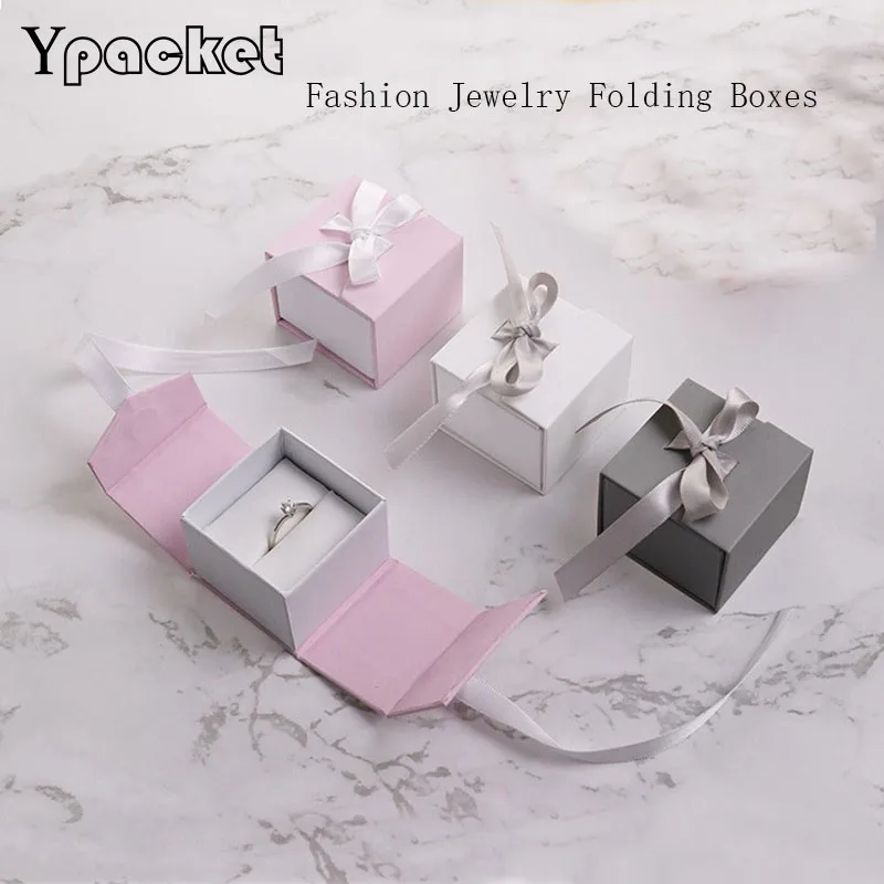 Square Jewelry Folding Boxes Jewelry Organizer Box Rings Storage Box Small Gift Box For Rings Earring Ribbon Box For Jewelry