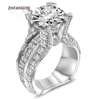luxury 925 silver rings jewelry round zircon gemstones finger ring for women wedding engagement party gift accessories wholesale