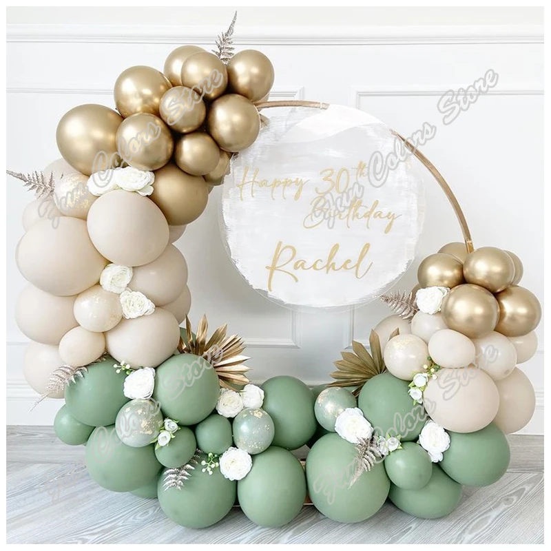 

Doubled Cream Peach Balloons Garland Arch Latex Avocado Green Birthday Party Decorations Wedding Baby Shower Golden Supplies