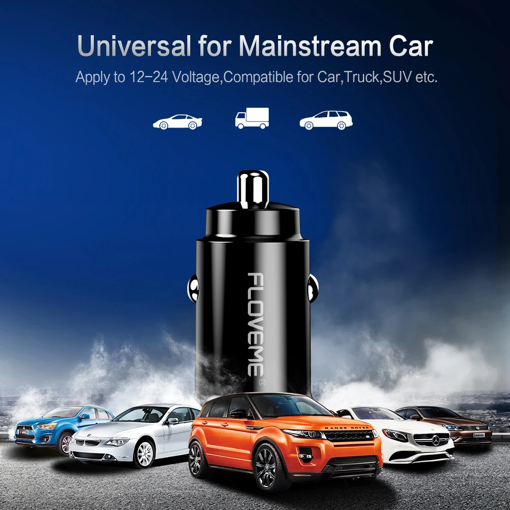 

FLOVEME 3.1A Mini Car Charger For Phone Dual USB Auto Cigarette Lighter Mobile Phone Quick Fast Charger For 12V-24V Truck SUV
