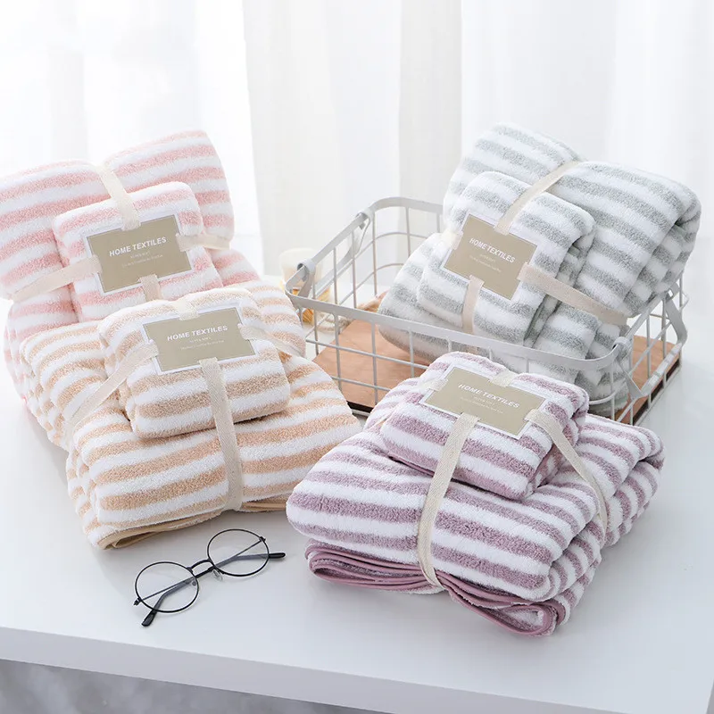 Лидер продаж всесезонный комплект двухцветных полосатых полотенец из
