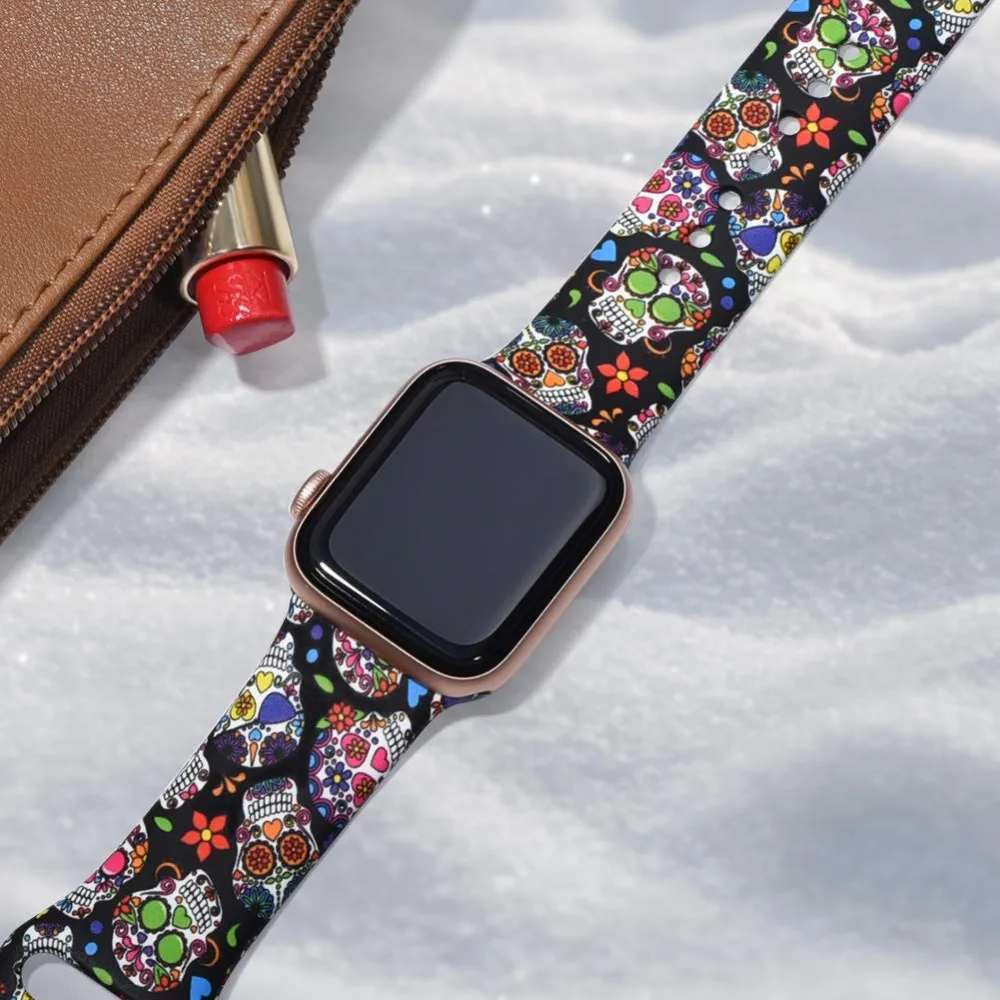 Ленты с цветами для Apple Watch 38 мм 40 мм 42 мм 44 мм, леопардовые силиконовые Печатные Сменные браслеты для iWatch серии 5 4 3 2