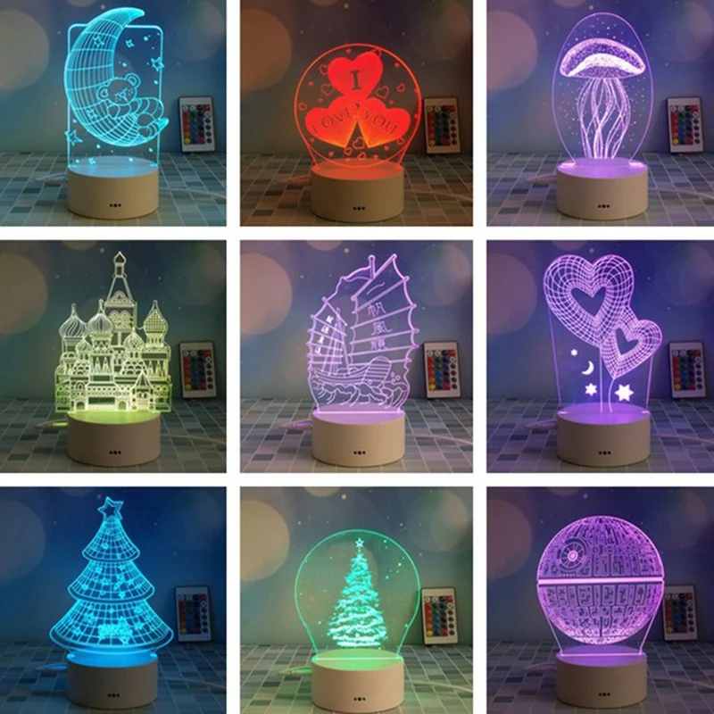 Touch Remote Control Colorful Night Light Multi-shape Acrylic Material Table Lamp Cute Cartoon | Освещение