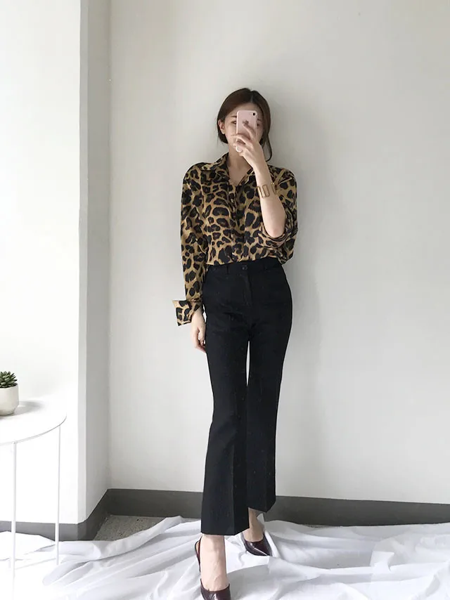 

GRUIICEEN leopard pattern long sleeve women blouse shirt new autumn vintage office lady top shirt new fashion