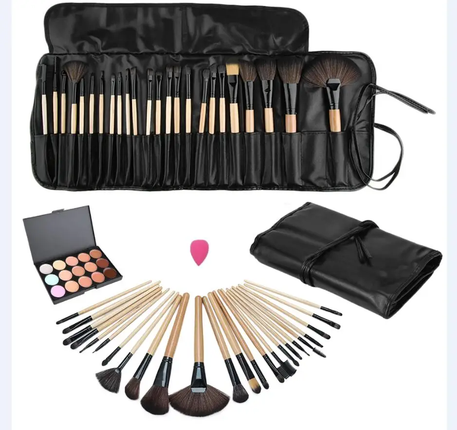 Makeup Set Профессиональный косметический консилер для макияжа, модный, 15 цветов, косметический Платт, 24 шт., профессиональный макияж, косметические кисти, спонж, пуховый набор, Новинка - Цвет: Makeup Set