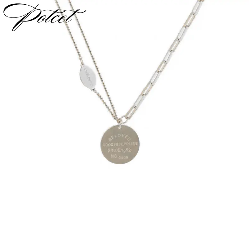 

POTCET Women's Stainless Steel Double Round Sign Letter Titanium Steel Necklace Pendant Geometric Fashion Hip Hop Party Jewelry