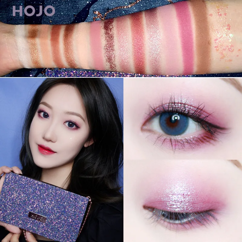 

HOJO 15 color Makeup Eyeshadow Pallete with brushes Shimmer matte Pigment Eye Shadow Palette easy to color eye Makeup maquillage