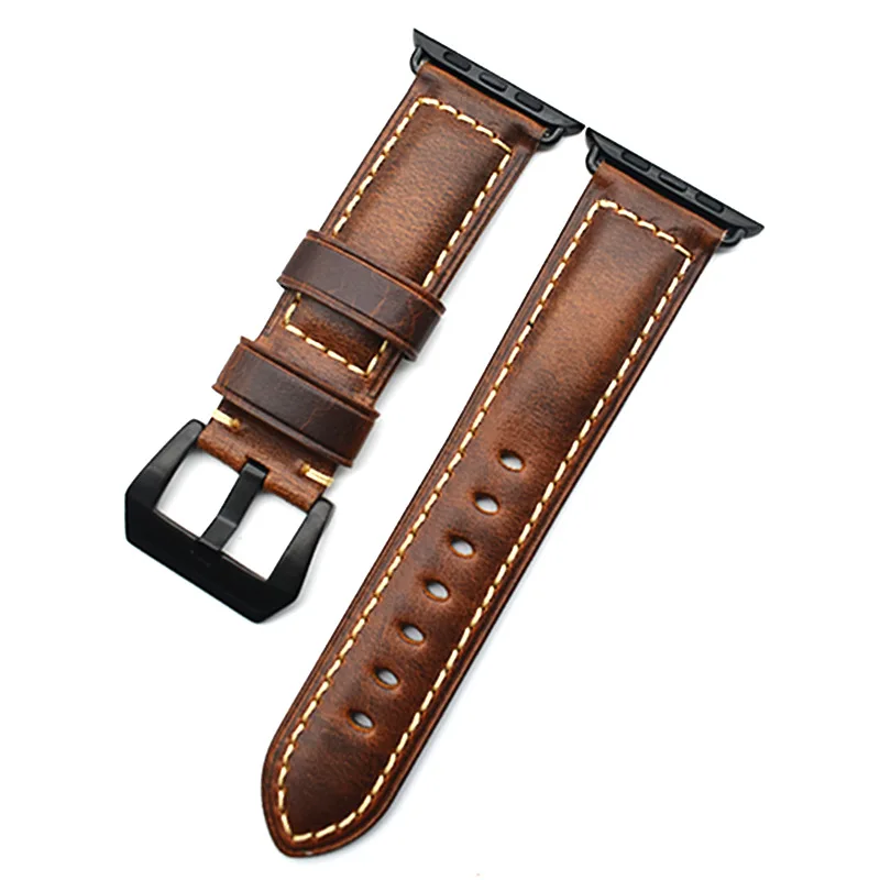 brown with black Коровья кожа, воск, натуральная кожа, ремешок для часов Apple watch, 42 мм, 38 мм, серия 4-1, iwatch 4, 44 мм, 40 мм, Ремешки для наручных часов, браслет для часов - Цвет ремешка: brown with black
