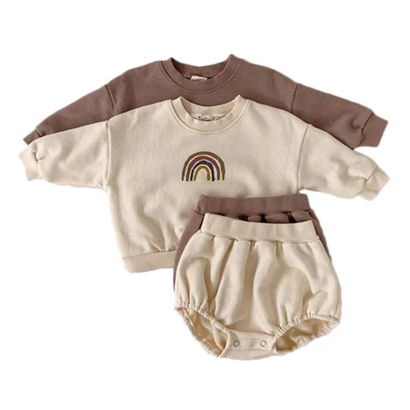 

Toddler Baby Clothes Boys Girls Rainbow Clothing Set Kids Long Sleeve Rainbow Pullover Sweatshirt T shirt + Shorts Children Set