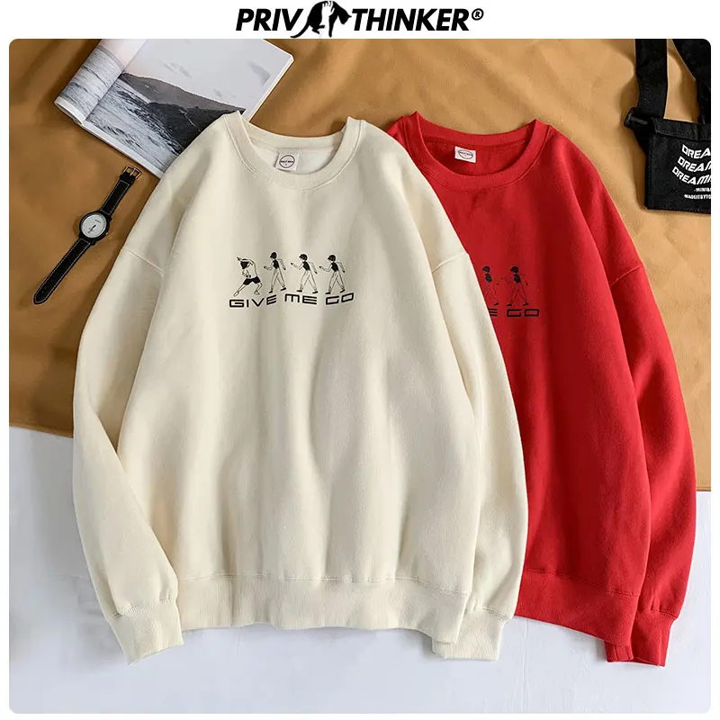 Privathinker Couple 4 Colors Harajuku Print Pullover 2019 Sweatshirts Female Autumn O-Neck Loose Hoodies Lady 5XL Streetwear | Женская