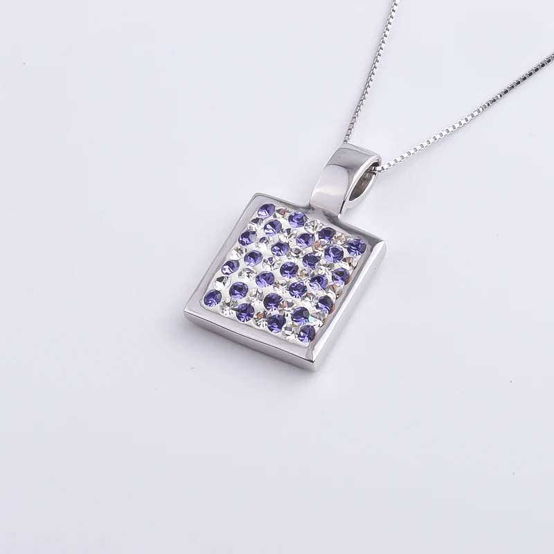 

925 Sterling Silver Amethyst Crystal Square Necklaces For Women Purple Zircon Geometry Pendants Fashion Jewelry Gifts