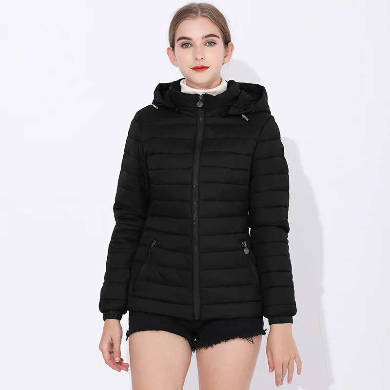 

Winter Zipper Medium Length Black Waist Closing College Style Cotton Personalized Casual Cotton Clothes