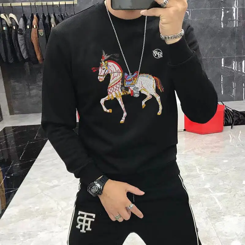 Autumn and winter European American men's brands sell high-quality fashion hoodies with diamonds