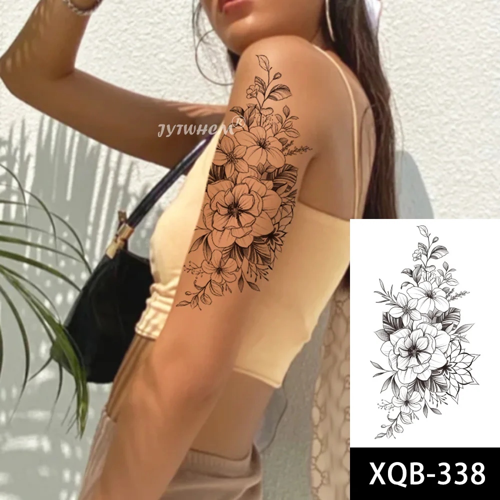 Черная татуировка стикер Мода цветок Роза пион черный водонепроницаемый
