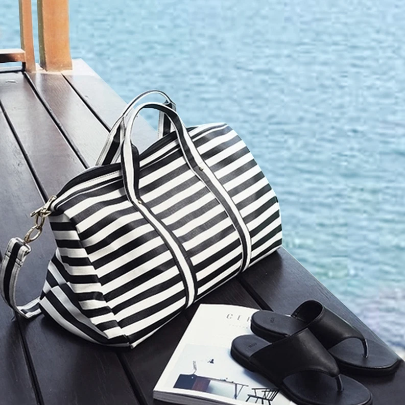 

Large Capacity Casual Tote Travel Bag Stripe Waterproof Travel Women Bags Patchwork Outgoing Bags for 2020