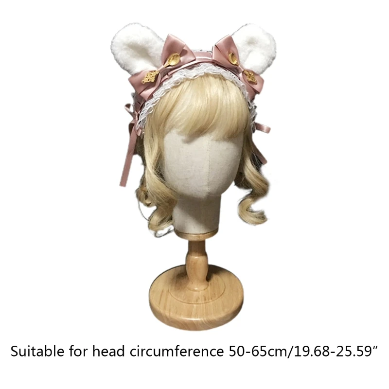 

Plush Bunny Ears Headband Lolita Satin Ribbon Bow Lace Anime Cosplay Hairband XX9D