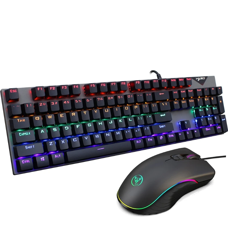 

Проводная эргономичная механическая клавиатура, светящаяся многоцветная Радужная подсветка, 104 клавиш, USB Проводная мышь RGB, комбинированна...