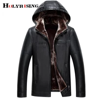 holyrising men leather jacket hooded removable plus size velvet padded faux jacket mens warm pu leather jackets coats 19066