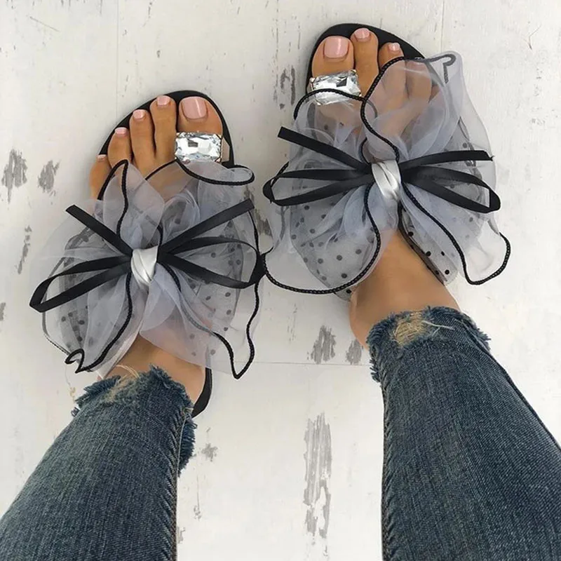 

Summer Butterfly-knot Open Toed Slipper Flats Sandals Platform Mules Casual Fashion Sandals Beach Flip Flops Mesh Beach Slides