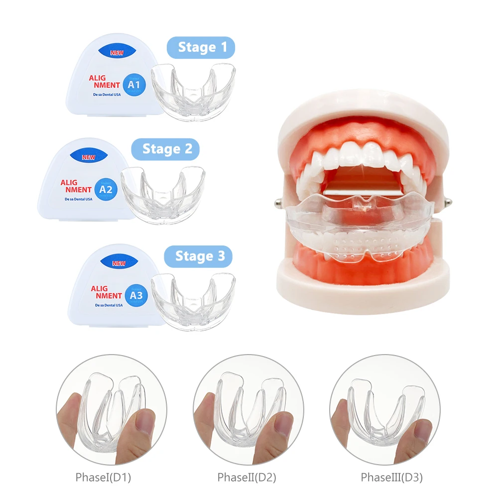 3pcs/set Dental Braces for Teeth Straightener Orthodontic Appliance Fake Silicone Braces Trainer for Teeth Alignment 3 Phases