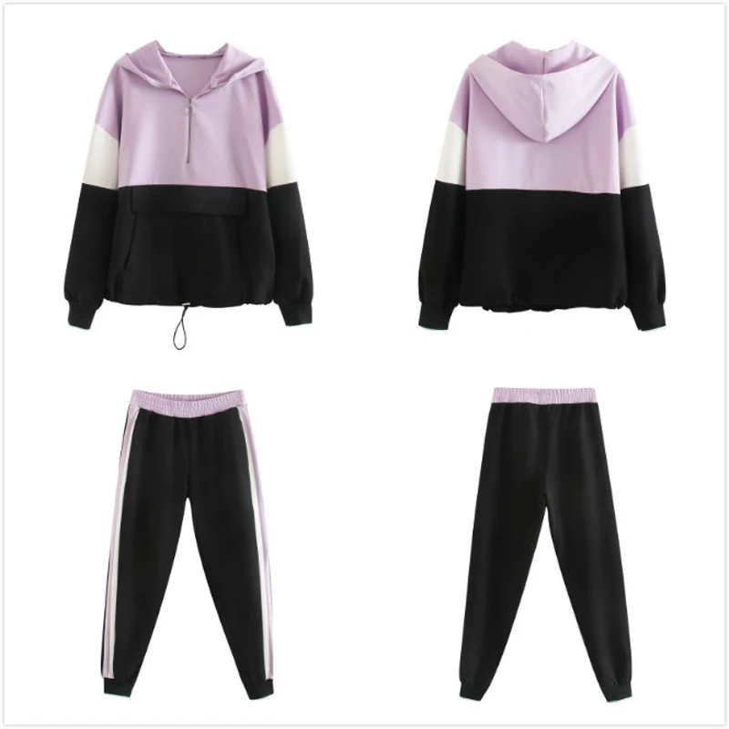 Женский спортивный костюм с капюшоном и эластичными брюками повседневный