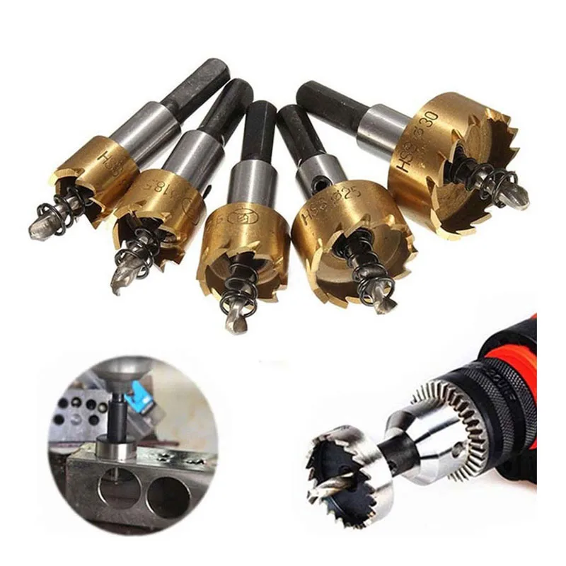 5Pcs Carbide Tip HSS Drill Bit Hole Saw Set Stainless Steel Metal Alloy 16/18.5/20/25/30mm Woodworking Tools