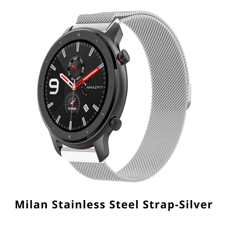 Milan Silver Huami Amazfit GTR 47 мм умный Браслет замена металла Милана из нержавеющей стали кожаный силиконовый холст ремешок для часов - Цвет: Milan Silver