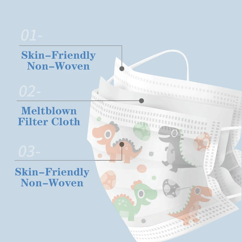 3-13 Years Old Children's 3 Layers Face Mask Kid Cute Non-woven Cotton cover soft breathable Disposable Cartoon | Красота и