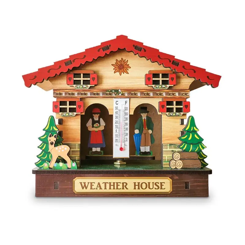creative wooden house barometer thermometer wall mounted weather hygrometer home free global shipping