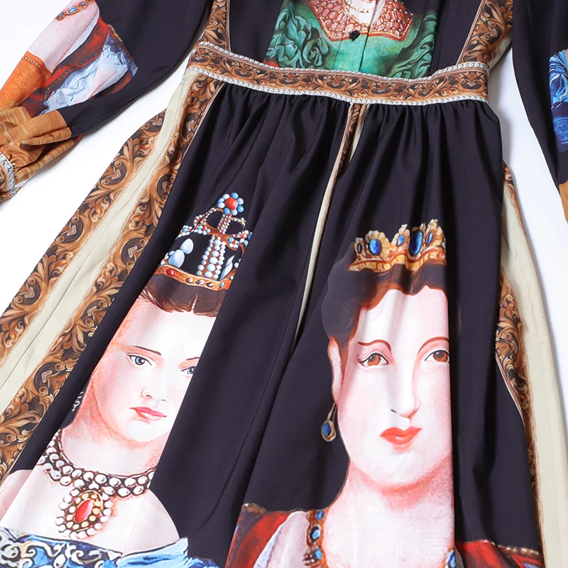 

Fashion Runway Maxi Dress Women's 3/4 Sleeve Flower Girls Print Ruffles Loose Elegant Vintage Long Dress