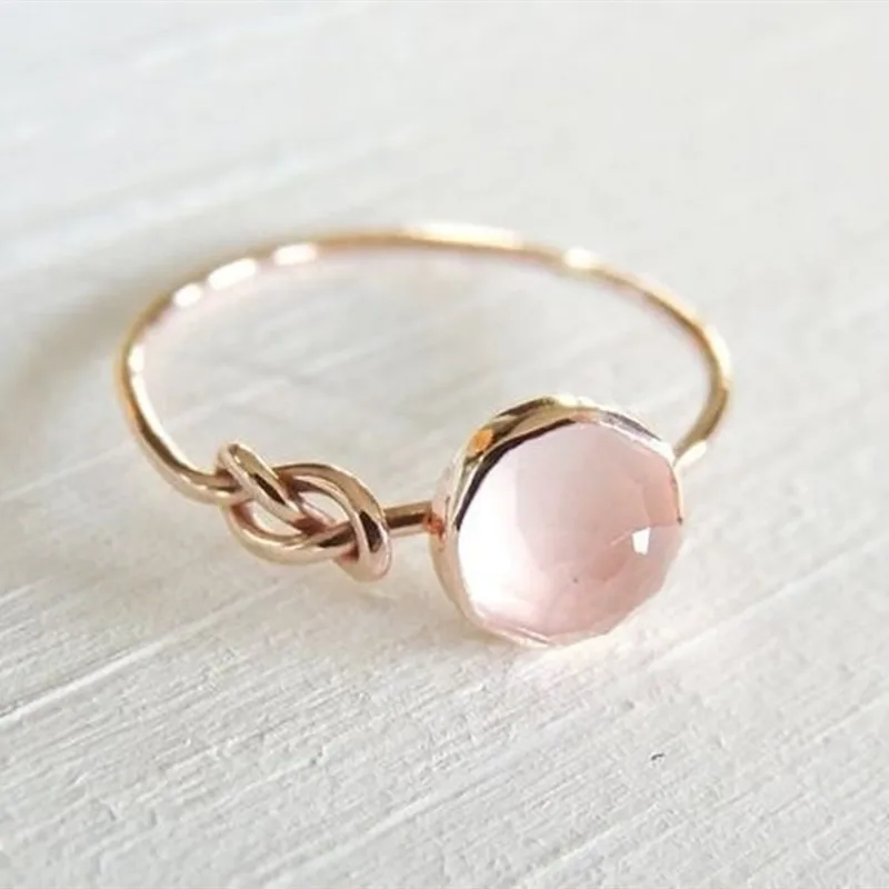 

Huitan Romantic Rose Gold Color Ring Women Solitaire Pink Stone Princess Party Finger Accessories Fashion Jewelry Ring Cute Gift