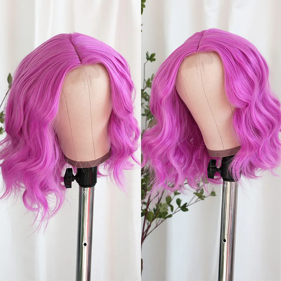Short Wavy Synthetic Wigs for Women Pink Red Bob Wigs with Natural Hairline Daily Cosplay Party Heat Resistant Glueless Hair