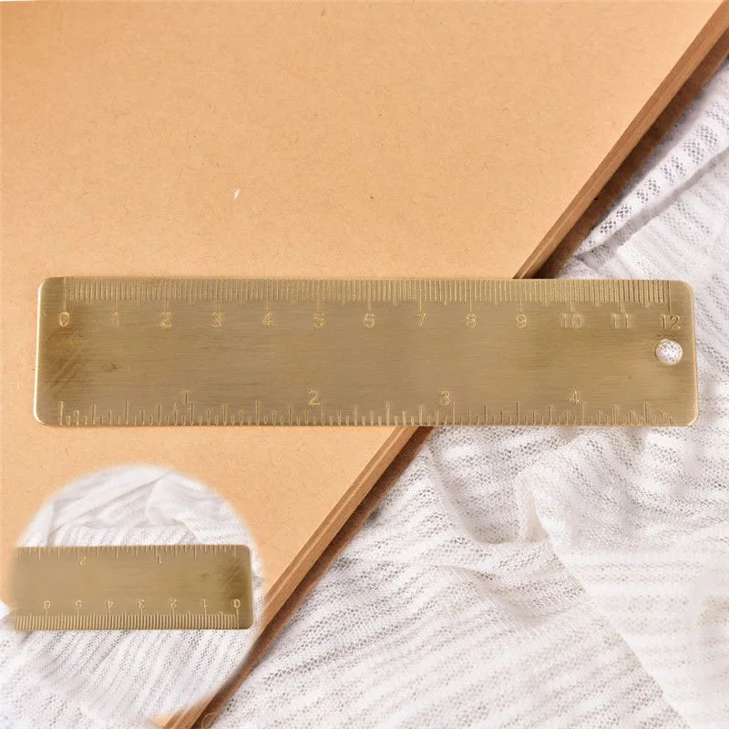 

12cm Straight Ruler Handy Vintage Dual Scales School Metal Bookmark cm/Inch